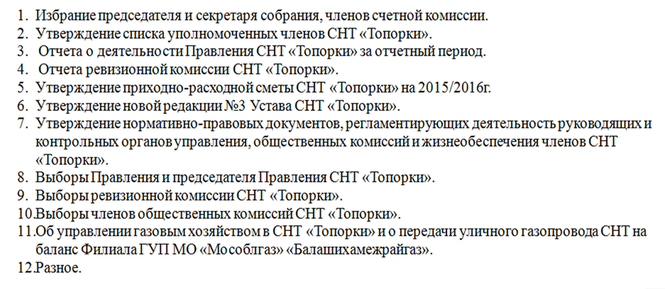 Повестка собрания снт образец